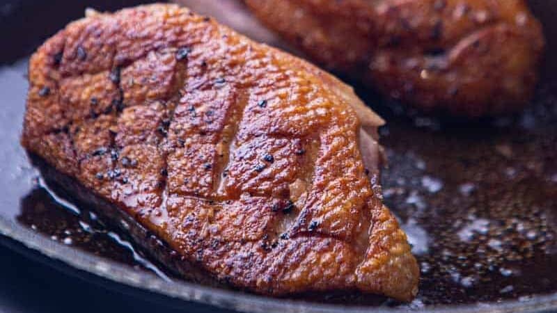 Up close pan seared duck breasts