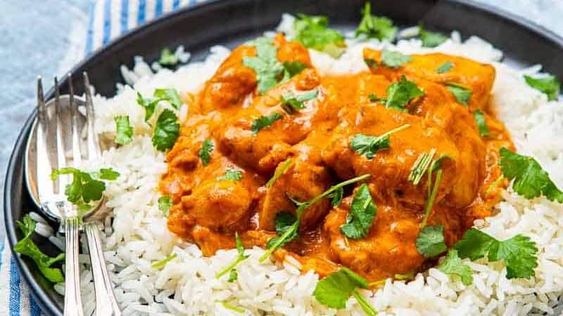 Plate of chicken chasni on white rice