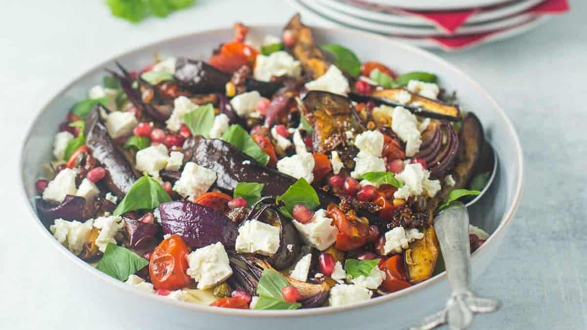 Bowl of colorful eggplant salad