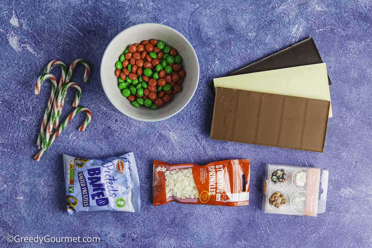 Ingredients for Christmas bark.