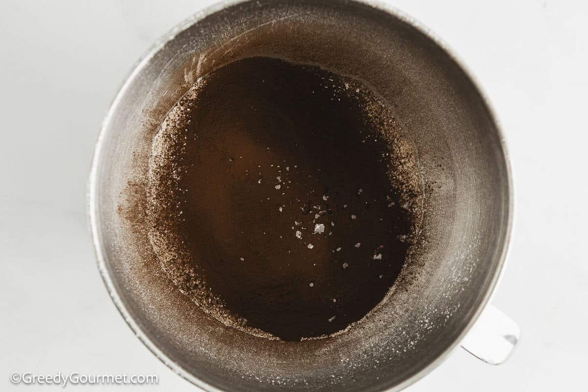 Dry ingredients for lava cake in a bowl.