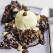 Slow Cooker Chocolate Lava Cake served with ice cream.