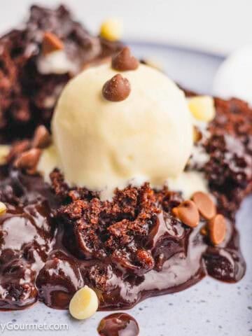 Slow Cooker Chocolate Lava Cake served with ice cream.
