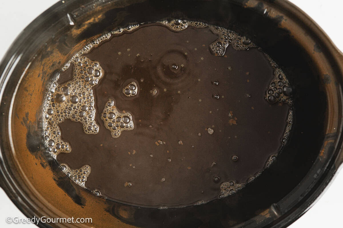 Ingredients for chocolate lave cake in a slow cooker.