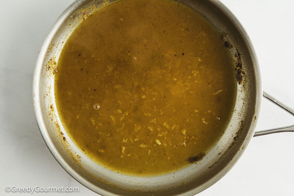 Broth in a frying pan.