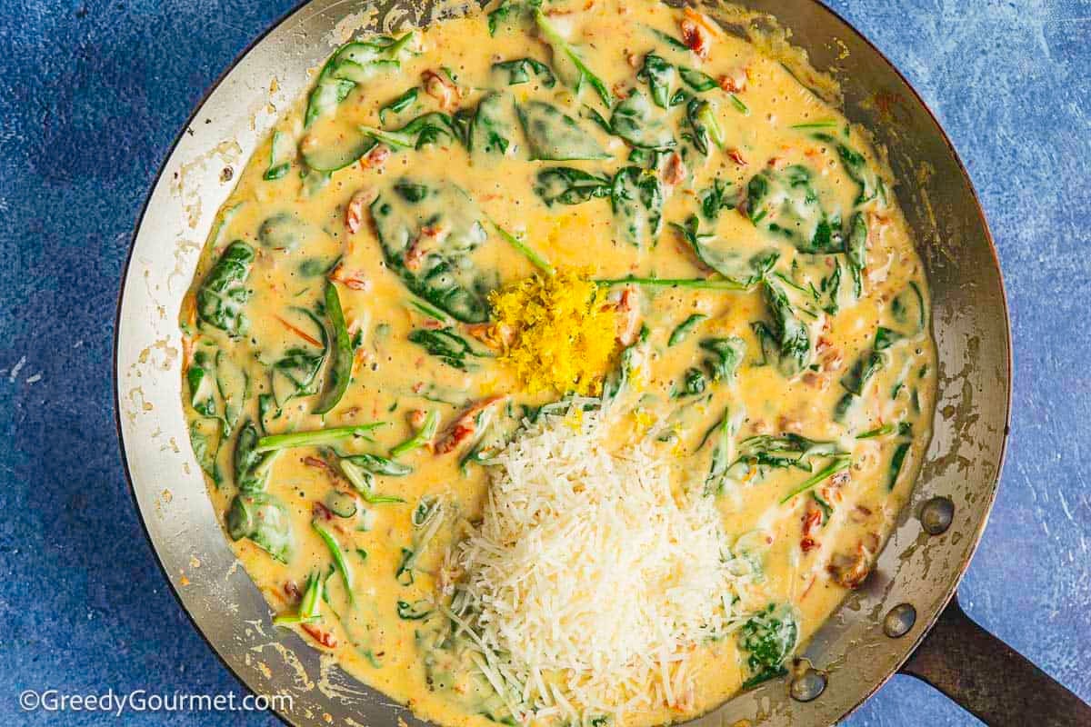 Cooking sauce in a pan.