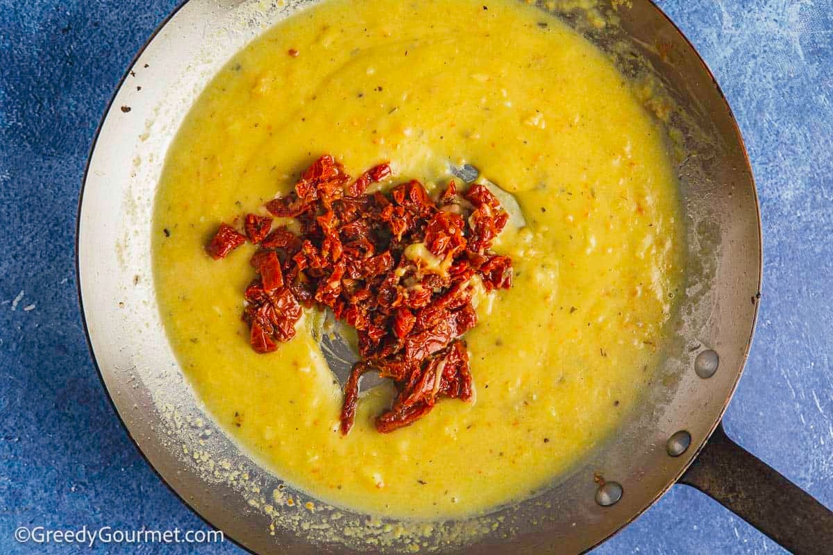 Cooking sauce in a pan.