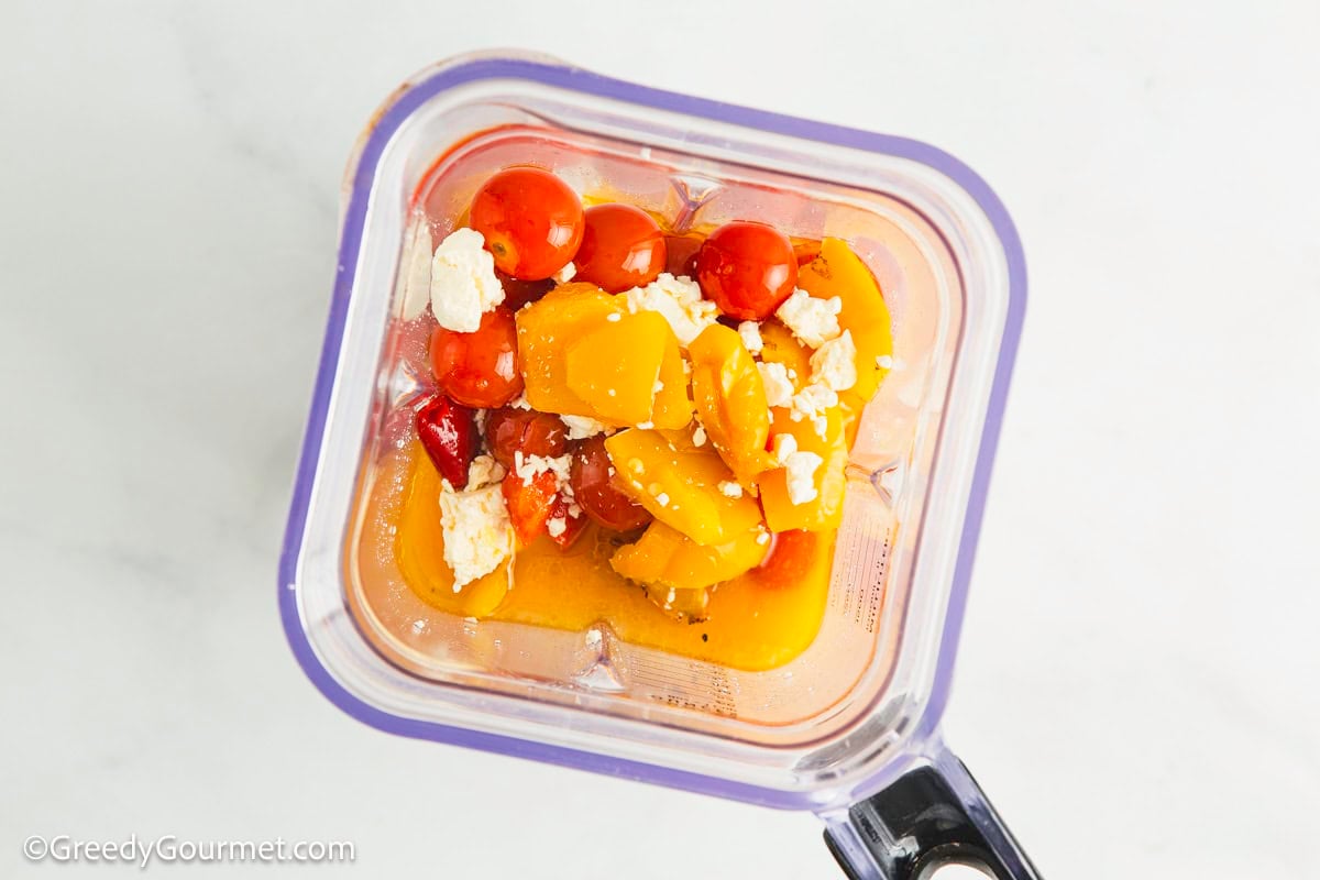 Feta and tomato in a blender.